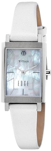 Titan Women's Watch Analog Mother of Pearl Dial With White Leather Strap, 2516SL01